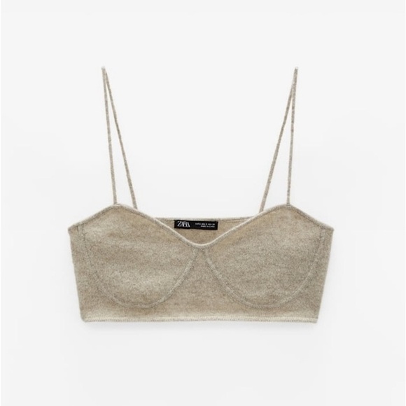 ZARA CASHMERE BRALETTE SWEATER TOP COZY ELEGANT LOUNGE NEUTRAL Oatmeal Tan L - Picture 4 of 5